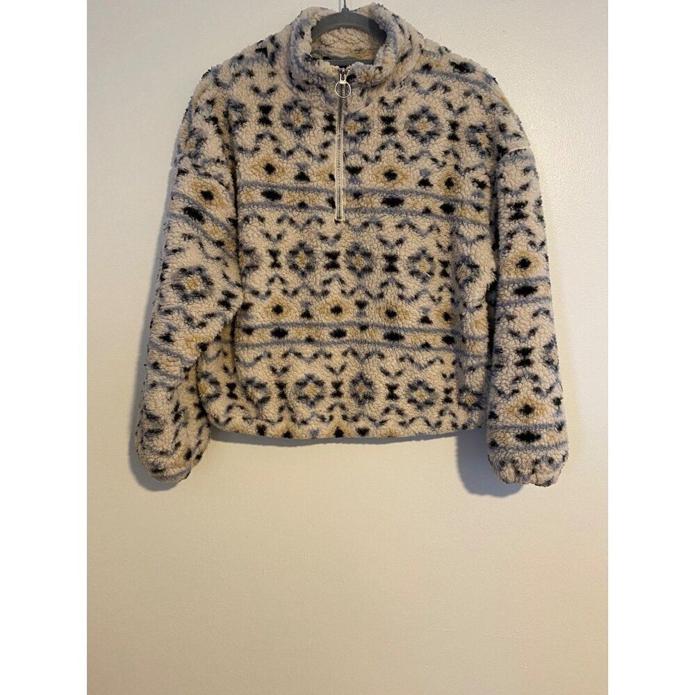 Love Tree Womens Pullover Jacket Faux Fur Size S Leopard Print 1/4 Zip Outerwear